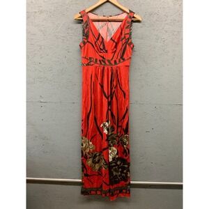Elie Tahari‎ Womens Maxi Dress Small Red Brown Floral Print Sleeveless Viscose